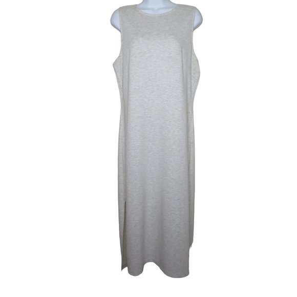 H&M Midi Sleeveless Tank Dress Light Gray Size Large Zip Knit Pullover Slit Leg - Picture 7 of 10